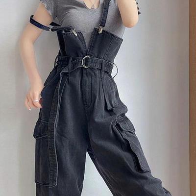 Arbeitskleidungs-Stil Weitbeinige Jeans-Latzhose Damen Frühling Herbst Design mit Retro-Träger-Jumpsuit Damen Schulterträger Jeans
