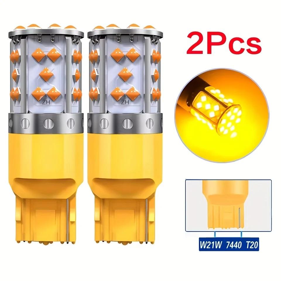 2Pcs Yellow T20 7440 W21W 1156 Ba15s P21W 1157 3030 SMD WY21W Car LED Light Turn Signal Brake Light Canbus No Error FlashTurn Signal 2