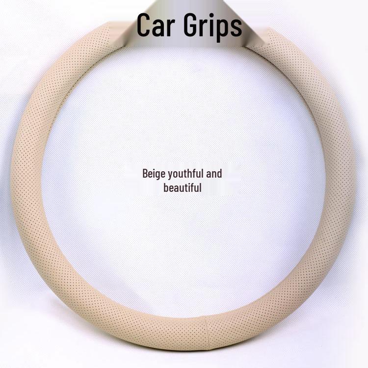 Perforated Breathable Leather Steering Wheel Cover - All-Season, Simple Design