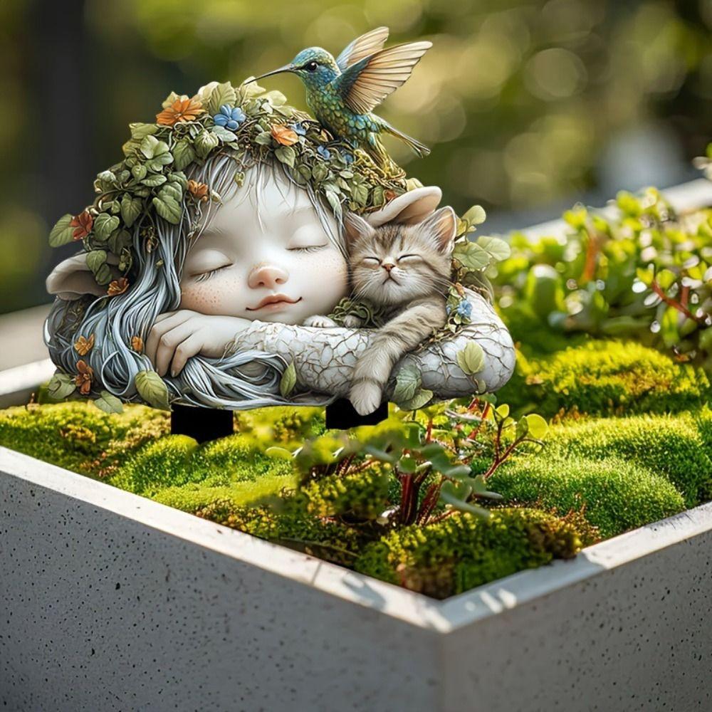 Artificial Fairy Garden Art Sculpture Cute Garden Floor Plugs Crafts Garden Stake Statue  Courtyard
