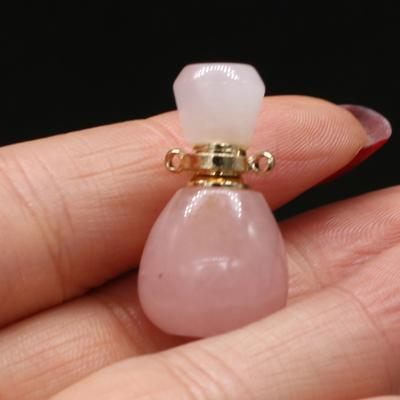 Perfume Bottle Natural Stone Pendant Oval Rose Quartz for Jewelry Making DIY Necklace Accessory