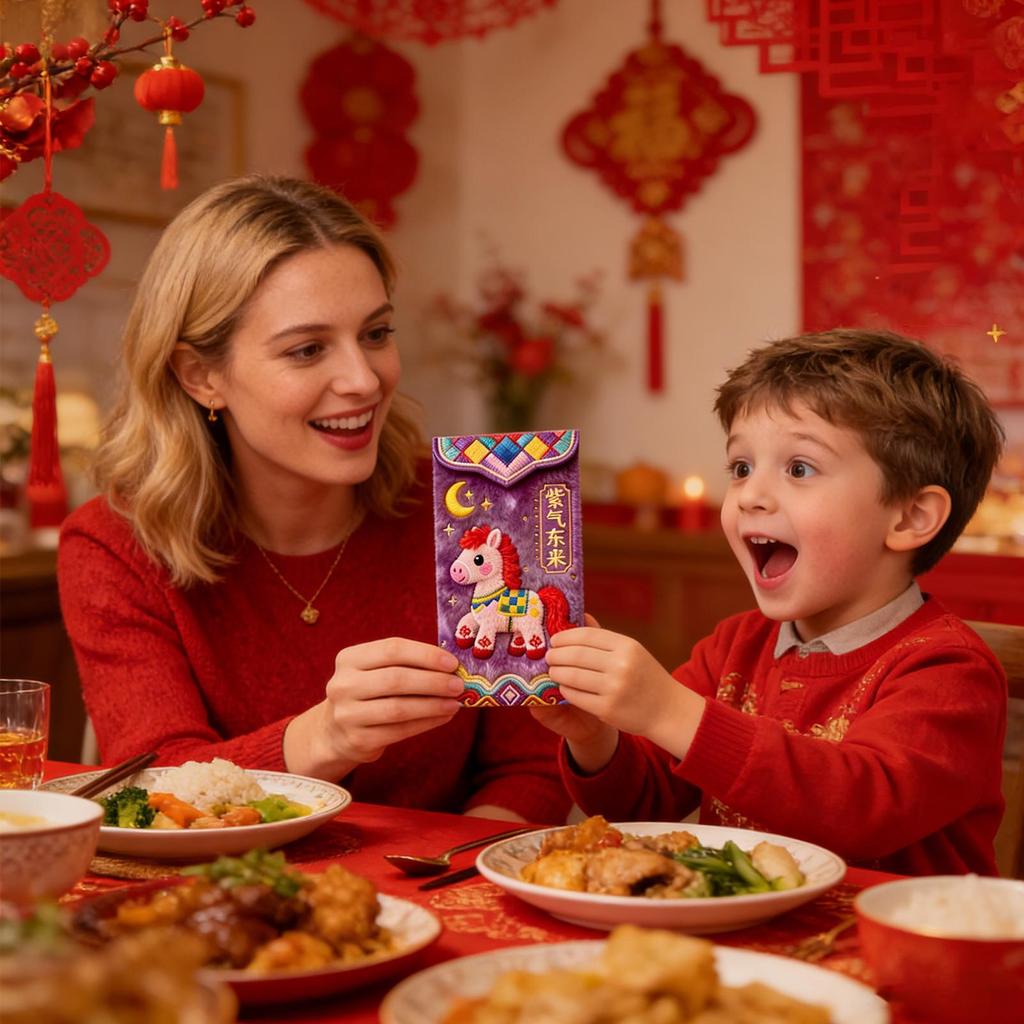 Chinese New Year Red Envelopes 6-Piece Cute New Year Auspicious 2026 Spring Festival Red Pocket For Cash For Spring Festival Tet