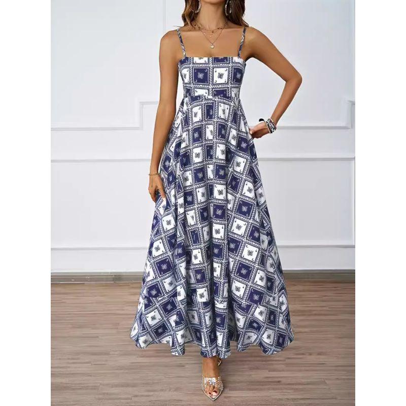 Floral Print Backless Camisole Dress Florals Print Open Back Sling Dress Women