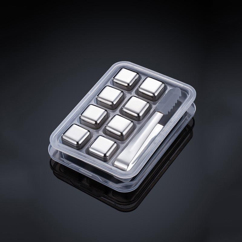 

Набор кубиков льда для виски из 4/6/8 предметов с силиконовыми щипцами и лотками для кубиков льда, многоразовые кубики льда из нержавеющей стали 8PCS