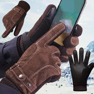 1 Pair Of Men's Winter Warm Leather Gloves, Cycling Gloves, Driving Gloves, Anti Slip Outdoor Gloves
