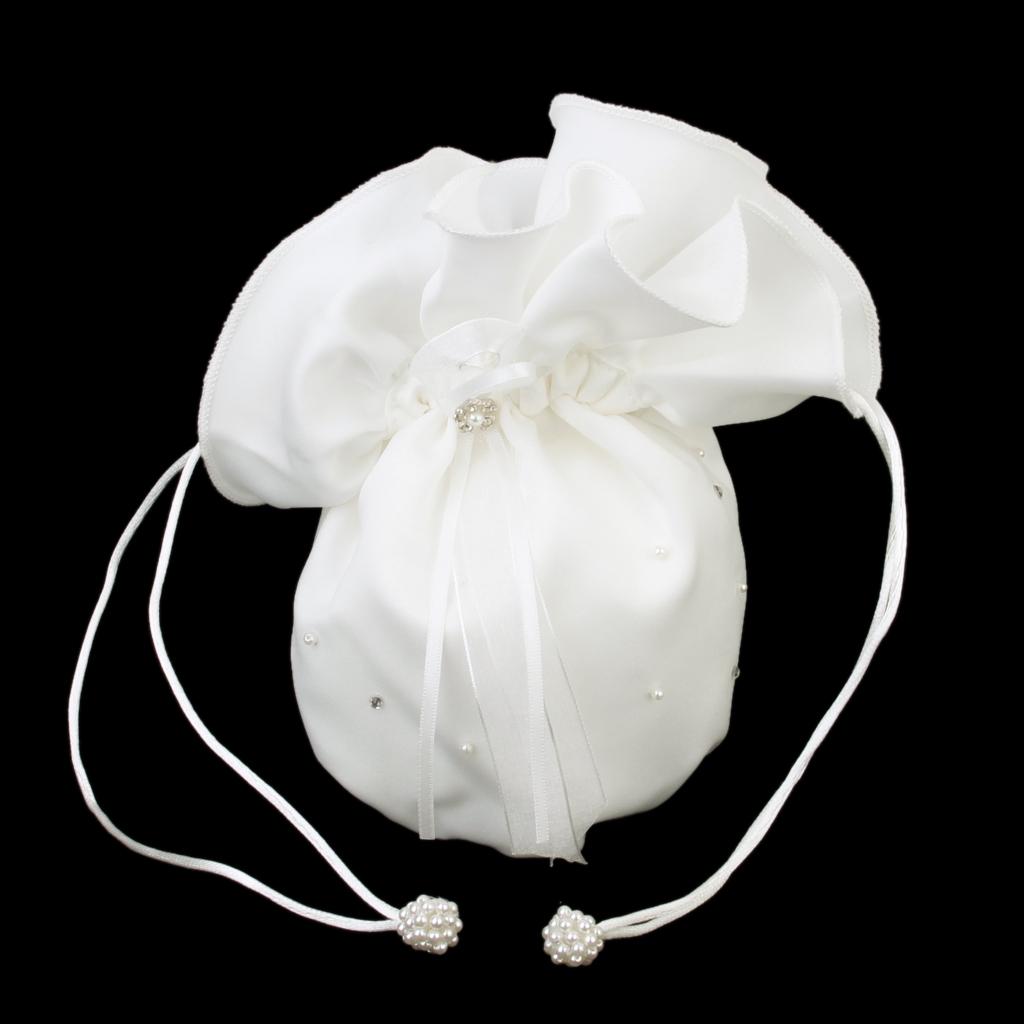 /White Satin Bride Bag Bridesmaid Wedding Party Flower Girl Handbag