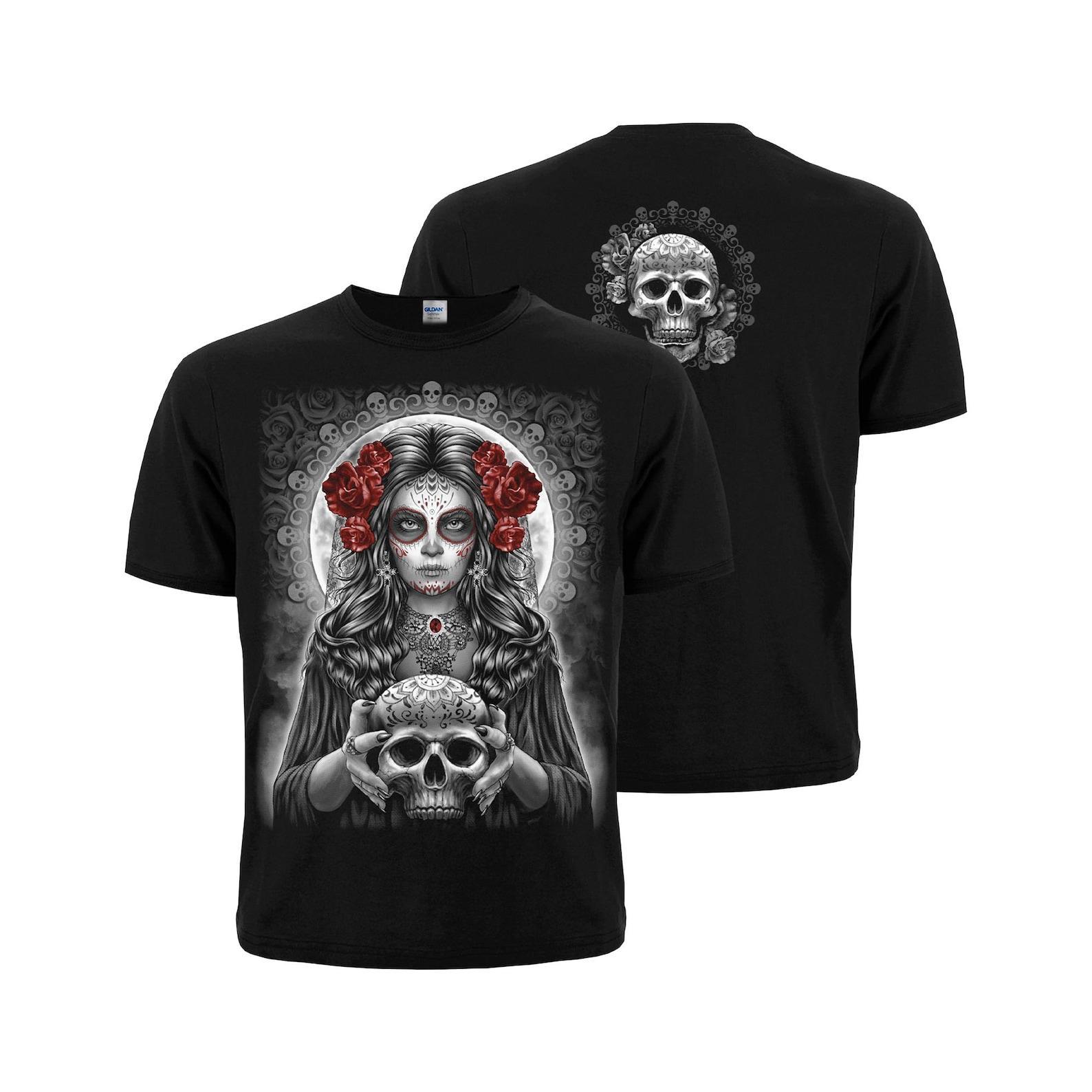 Santa Muerte T-Shirt: Skull & Roses, Mexican Folk Art L