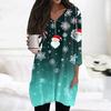 Womens Tops V-neck 3/4 Sleeve Blouses Casual Mid-length Shirts Fashion Christmas Print Tunic Tops With Pockets