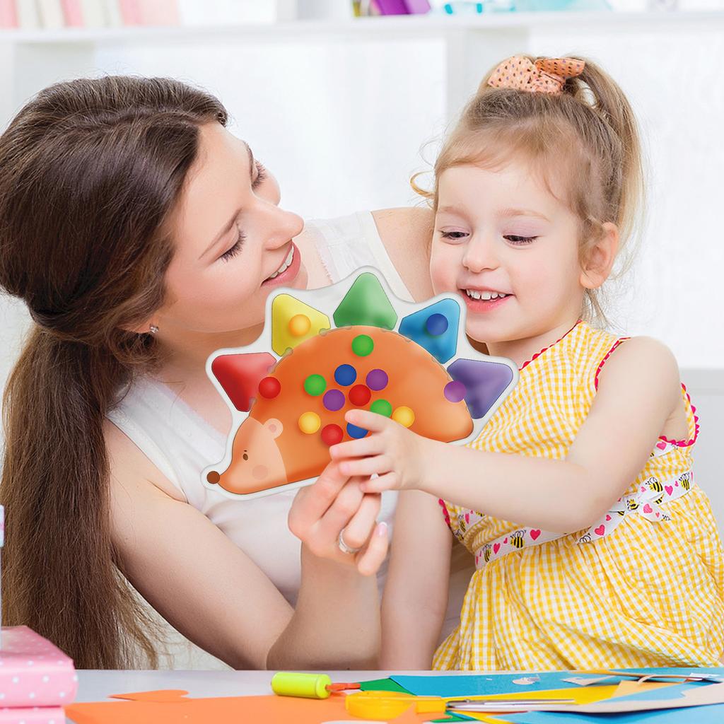 Educational Hedgehog Shape Sorting Board with Push Buttons for Early Learning and Fine Motor Skills Development