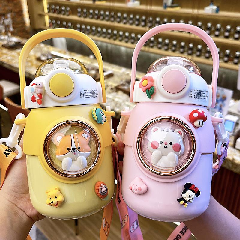 Large Capacity Cartoon Thermos: 316 Stainless Steel Kids' Big Belly Straw Water Cup – High-Value, Portable Student Design