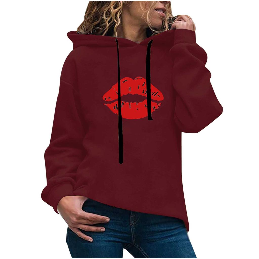 Women's Fashion Casual  Print Hooded Sweatshirt Loose Sports Tops Pullover