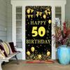 Black Gold Happy Birthday Door Cover 18th 30th 40th 50th 60th Birthday Party Decorations Adult Birthday Supplies 185x90cm