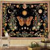 Mystical Moon Phase Butterfly Tapestry, Floral & Celestial Print with Wildflowers, Wall Decor for Nature & Witchy Rooms
