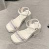 Chunky Heel Platform Slide Sandals 2025 Summer Women Square Toe Strappy Mule Slippers Plus Size Beach Shoes European Design