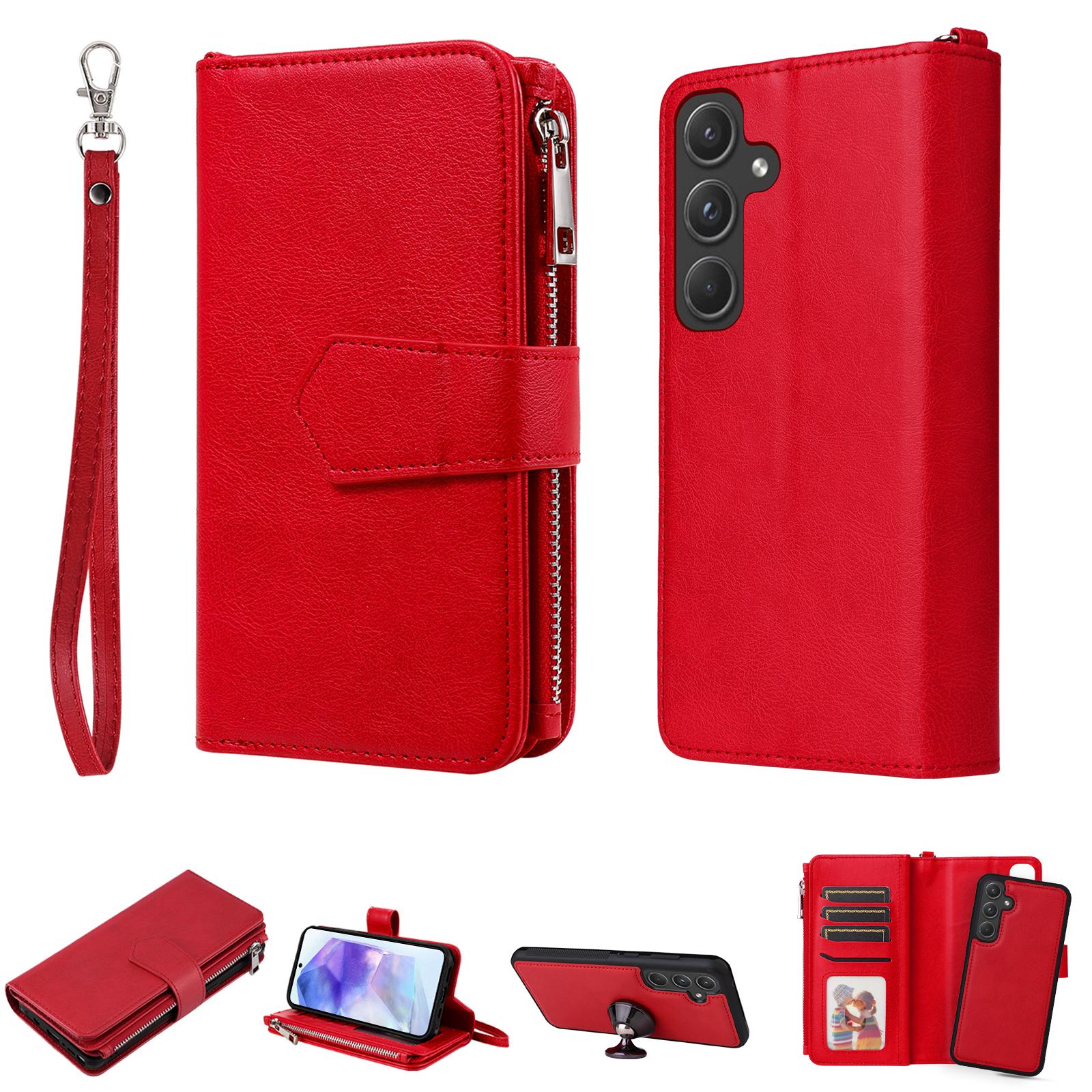 

Для Samsung Galaxy A55 5G Магнітний шкіряний чохол Мобільна накладка зі знімним гаманцем на блискавці та ремінцем Red