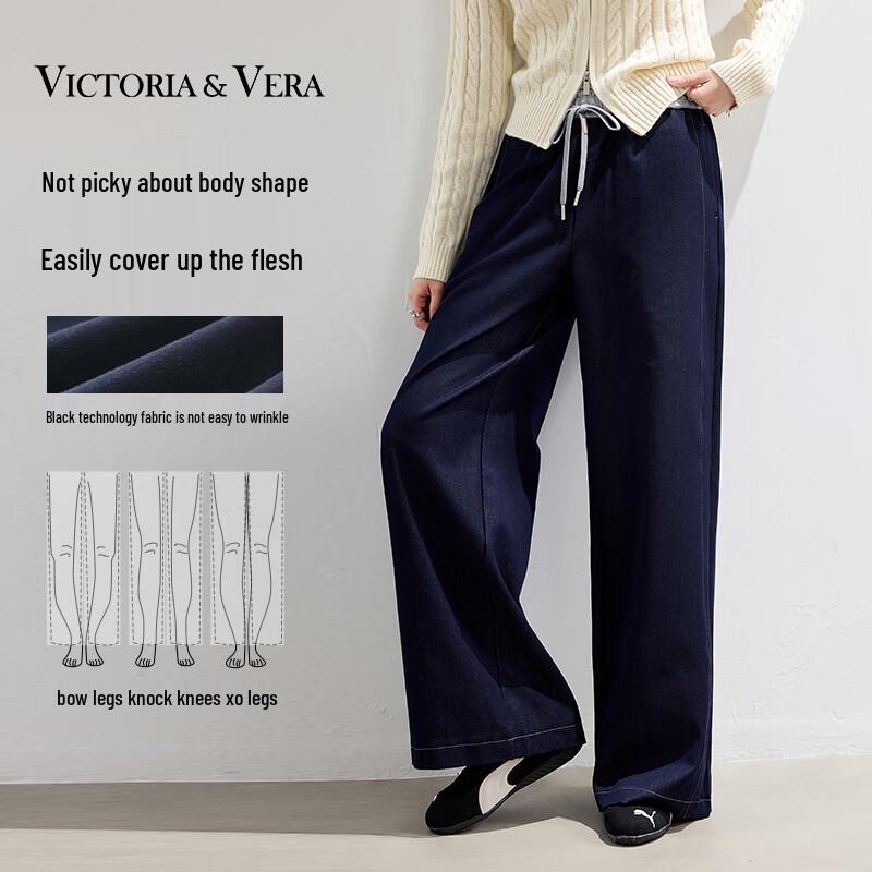 

VICTORIA&VERA Women s Wide-Leg Belted Faux Denim Trousers L