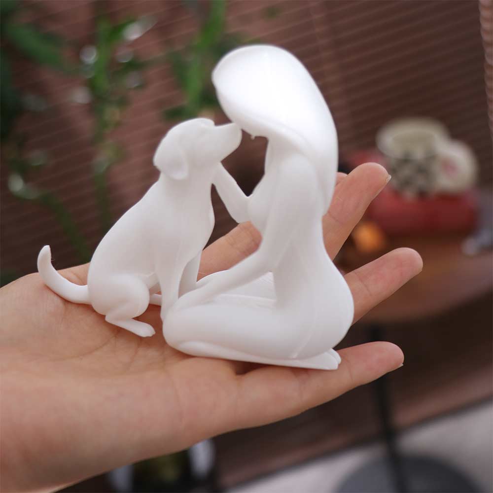 Pet Lover Art Woman and Dog Friendship Sculpture 3D Printed Desktop Dog Statue Bookshelf