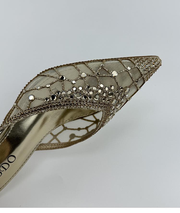 Women's Rhinestone Cap-Toe Stiletto Mules - Summer 2025 Cut-Out Mesh Backless Slippers