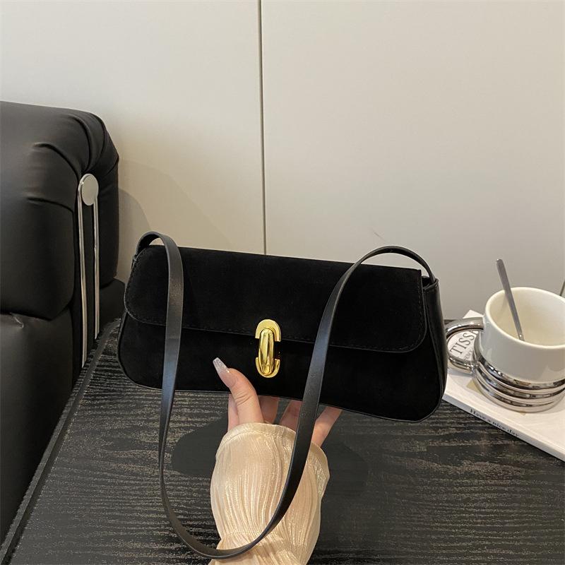 Vintage Faux Suede Box Bags For Women Luxury Designer Handbags And Purses New In PU Lock Decoration Small Underarm Shoulder