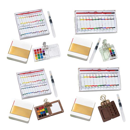 Mini-Aquarellfarbenkasten, Taschen-Reiseset für Künstler, 8/15-Farben-Palette, Walnussholz, Metallclip, tragbarer Aquarellstift