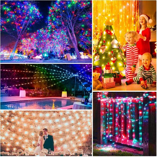 Mlambert 99Ft 300 LED Christmas String Lights Outdoor Indoor, 17 Solid Colors 8 Multicolors 8 Lighting Modes RGB Twinkle Fairy Rope Lights with