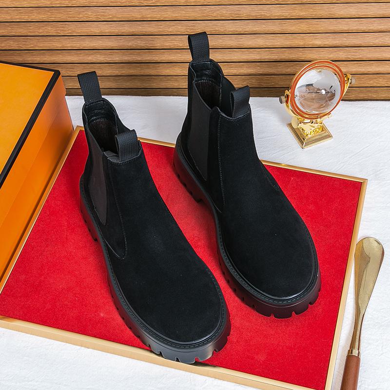 

Fashion Autumn Winter New Light Soled Leather Chelsea Boots Comfort Thick Soled Mens Ankle Boots Brand Classic Retro Style Leather Boots 46