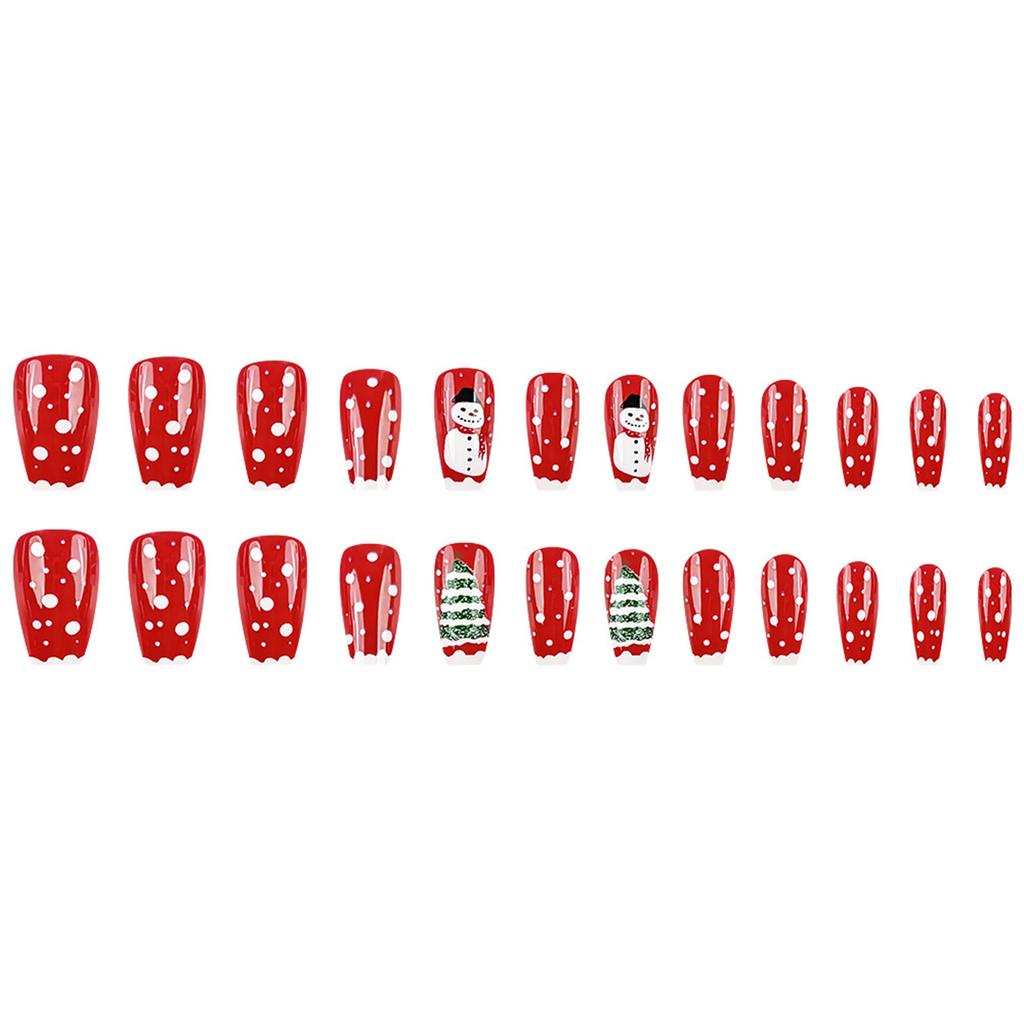 White Tips Press On Nails Christmas Theme Fake Nails with Snowman Pattern for Stage Performance Wear