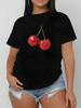 2026 Women's Black Cherry Print Short Sleeve Crew Neck T-Shirt Casual Summer Top Classic Cherry Design for Attire Cherry T-shirt