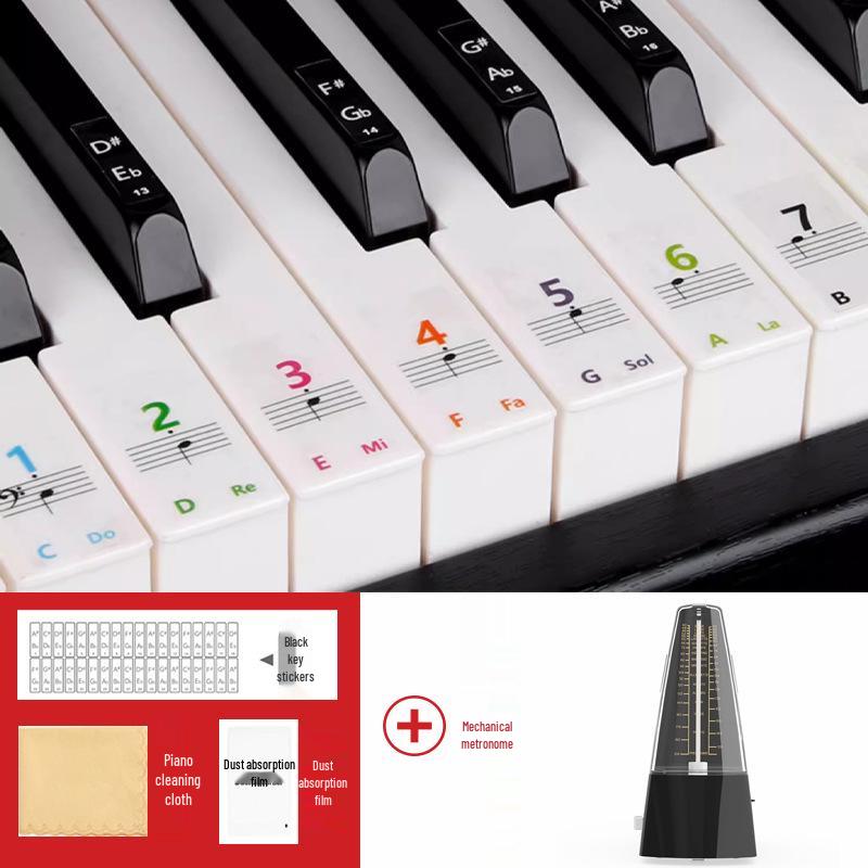 Colorful Piano Keyboard Stickers for 88, 61, and 54 Keys - Note Stickers with Numbers and Staff for Electronic Keyboards