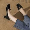 401 French elegant 5cm thick heel square head single shoes women's soft patent leather bow high heels high-end niche women's shoes