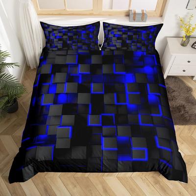 Blue And Black Bedding Duvet Cover Set Light Geometric Bedding Set For Kids Boys Girls Comforter Cover Set Bedspread Cover