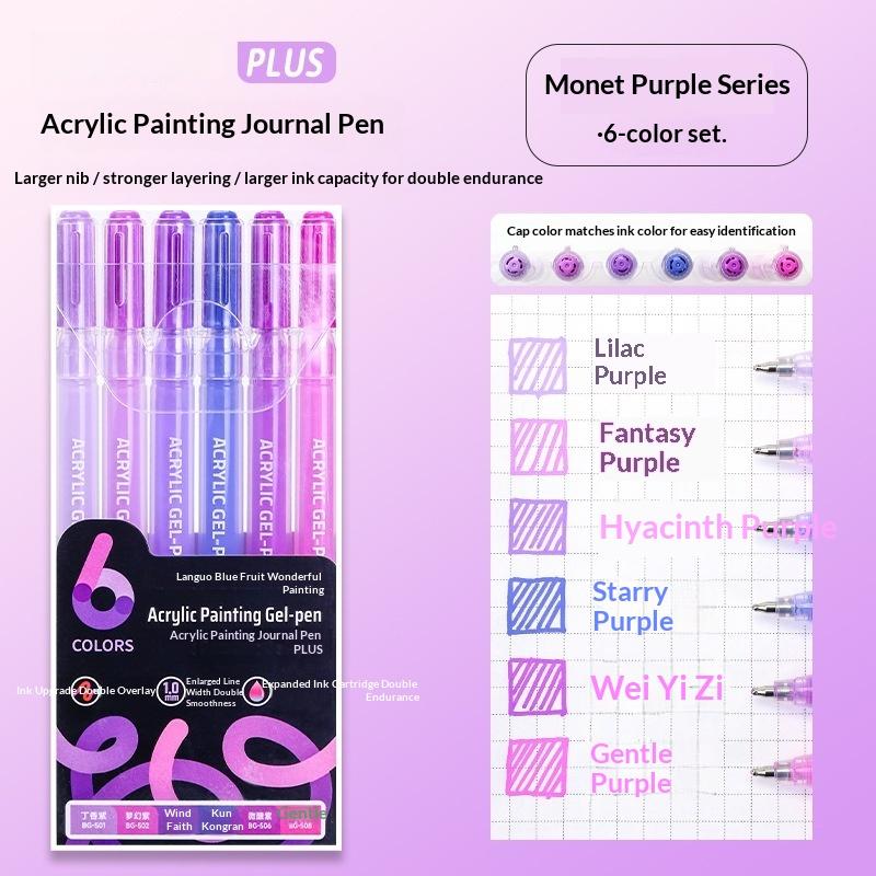 6 Colors Gel Pens Set Acrylic Painting Handbook Marker 1 Set Fine Tip Smooth Writing For School Art Office