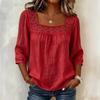 Camicetta da Donna Scollo Quadrato Manica 3/4 Colore Unico Casual Vestibilità Larga Pizzo Intrecciato Estiva Traspirante Top