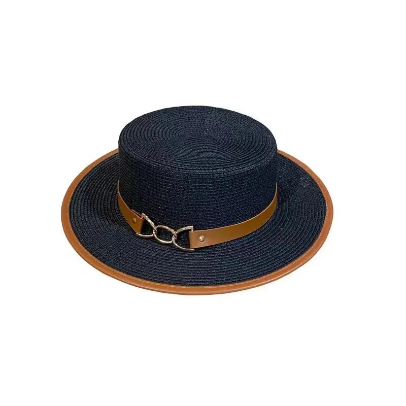 Simple Straw Summer Women Beach Hat Female Casual Panama Hat Lady Brand Women Flat Brim Bowknot Straw Cap Girls Sun Hat