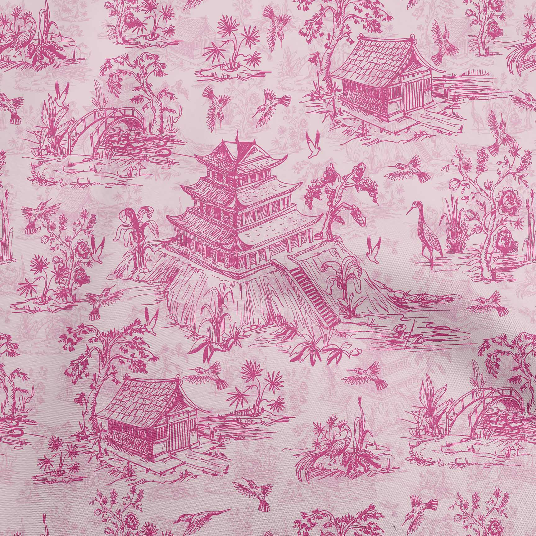 

OneOone Cotton Flex Brown Fabric Азіатський японський візерунок Швейна тканина у дворі з принтом для шиття одягу своїми руками 40 дюймів 42 Inch Wide - Viscose Chiffon рожевий