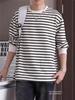 Men's Japanese Color Block Striped Long Sleeve Casual Sweatshirt - Autumn Versatile Base Layer Pullover.