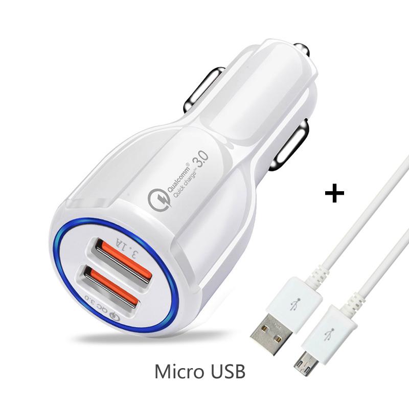 3.1a 2usb nabíječka do auta Rychlé nabíjení 2.0 3.0 Adaptér nabíječky do auta pro mobilní telefony pro Samsung Xiaomi a micro USB kabel typu C 1m