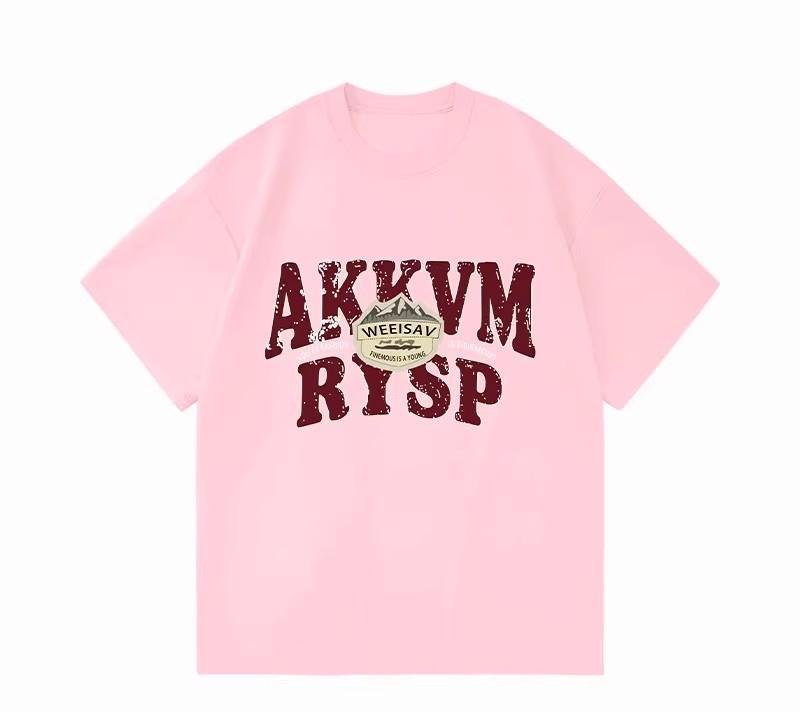 

American retro heavy cotton short-sleeved t-shirt men s and women s summer high street couple t-shirt trendy casual versatile top 3XL рожевий