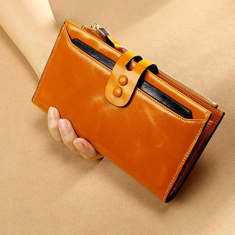 Stylish Women's Solid Color Leather Long Wallet with Multi-Card Slot Zipper Buckle and Large-Capacity Clutch
