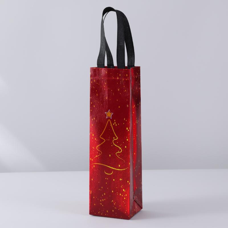 1 Pcs Red Wine Bottle Gift Champagne Pouch Merry Christmas Wine Bags Glittering Non Woven Insulated Wine Bags For Christmas Party
