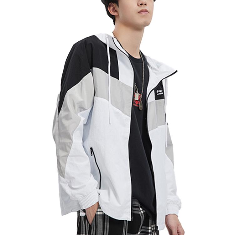 Li-Ning Sports Fashion Series Color Block Hooded Drawstring Loose Jacket Autumn Men Outerwear White AFDQ045-1