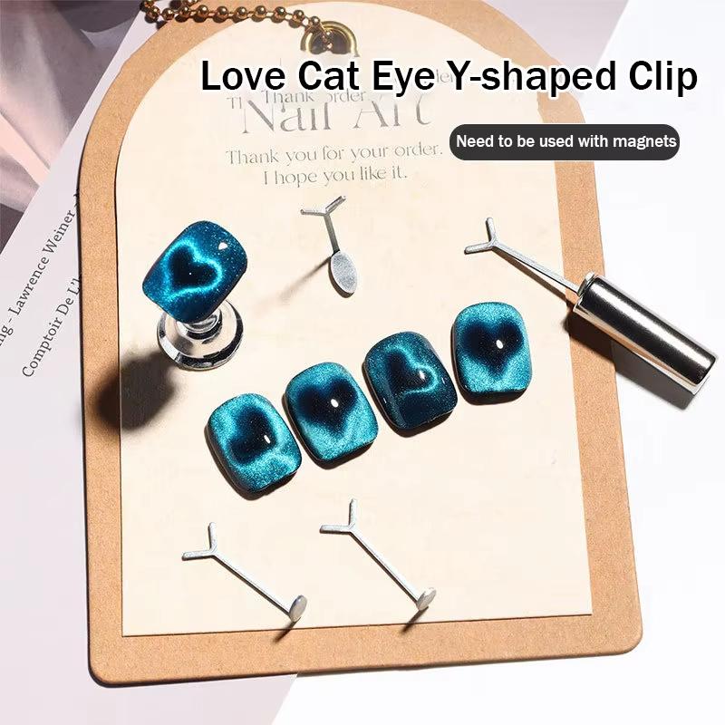 Hartvormige Kattenoog Magneet Y-vorm Kattenoog Nagelmagneet Set Liefdespatroon Magneet Geschikt voor DIY Gel Polijsten Magnetische Tools