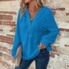 Autumn Women's Solid Color Long Sleeved V-neck Top Thin Hooded Button Sweatshirt Coat Women's Fashionable Versatile Hooded Sweatshirt