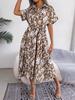 2025 Spring/Summer Casual Leopard Print Tie-Up Shirt Dress for Women