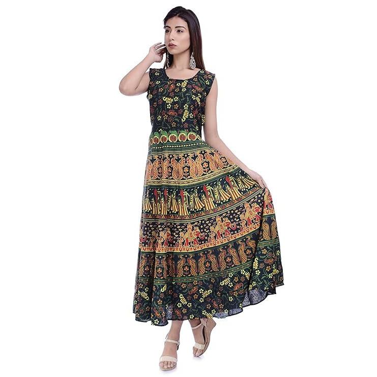 RSINC Women's Designer Midi-Dress Rajasthani Traditional Cotton Printed Dress B09GLVZPX8