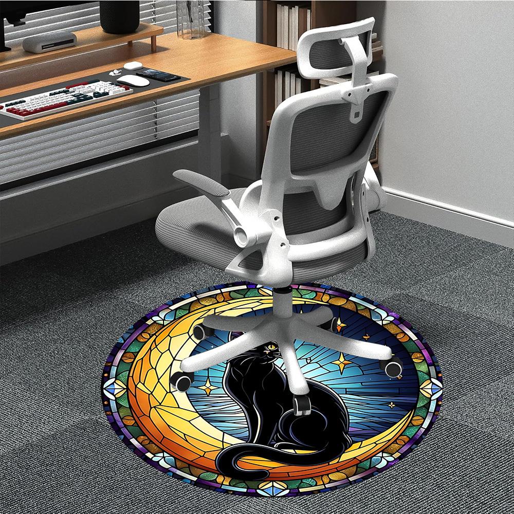 1pc Stained Glass Cat Office Round Area Rug, Mat Suitable For Office, Under Office Chairs Bedroom Living Room Home Decor, Room Deco