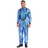 Mens Astronaut Role Play Outfit Halloween Costume Metallic Shiny Mock Neck Long Sleeve Jumpsuits Zipper Bodysuit