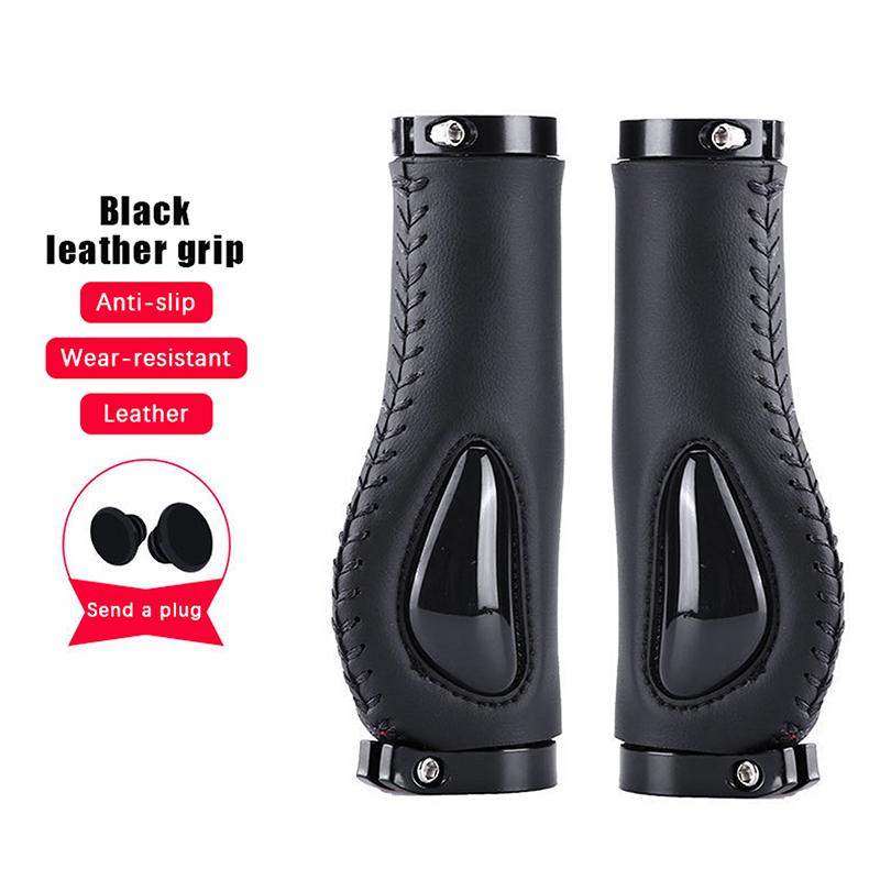 

1Pair Leather Bicycle Grips Liquid Silicone Handle Cuffs Ergonomic Handlebar Gel Grip Dual Lock Non-Slip Bike Accessorie чёрный