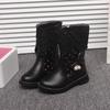 Children Fashion Leather Boots Versatile Lace Beautiful Elegant Princess Shoes PU Cotton Kids Shoes Classic Boots Drop Shipping