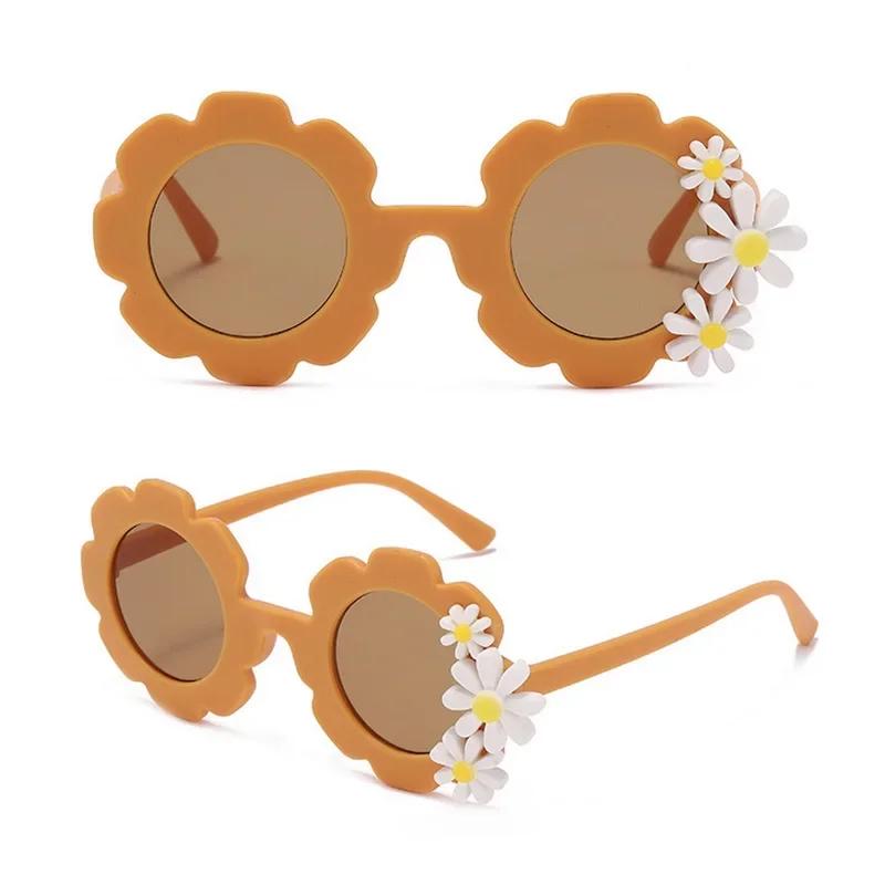 Kids Cute Round Sunflower Sunglasses Boys Girls Outdoor Travel Beach Acrylic Sun Glasses Sun Shade Eyewear UV400